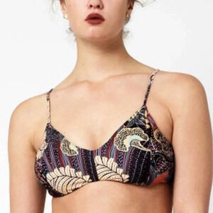 Vigoss | Purple & Beige Leaf Tie-Back High-Waist Bikini Top